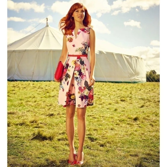 Ted BAKER DEAVON WOMEN'S OIL PAINTING Floral Sleeveless Belted DRESS NUDE PINK 6 - Picture 15 of 15